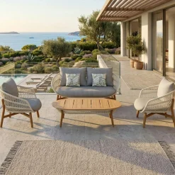 Salon de jardin 4 places en teck et cordage VASCA
