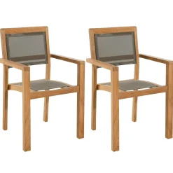 Salon de jardin 2 places en teck, 1 table + 2 fauteuils empilables SUMMER