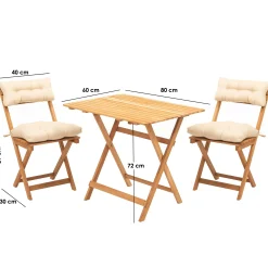 Salon de jardin 2 places - pliant, 4 coussins SORA