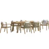 Salon de jardin table acacia et 6 fauteuils cordage beige avec coussins BAHIA