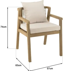 Salon de jardin table acacia et 6 fauteuils cordage beige avec coussins BAHIA