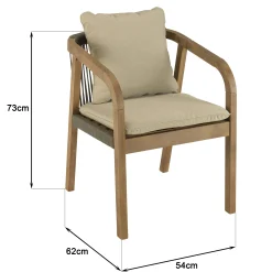 Salon de jardin table acacia et 6 fauteuils cordage vert avec coussins BAHIA