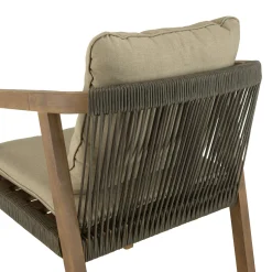 Salon de jardin table acacia et 6 fauteuils cordage vert avec coussins BAHIA