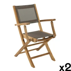 Salon de Jardin Table Teck 70x70cm + 2 Fauteuils pliants SUMMER ref. 30020810