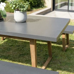 Salon de jardin 1 table 180x90 cm et 2 bancs plateau effet béton HERCULE