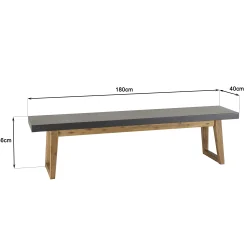 Salon de jardin 1 table 180x90 cm et 2 bancs plateau effet béton HERCULE