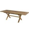 Salon de jardin teck brut table pieds en croix 180/240 + 6 chaises bord arrondi SUMMER