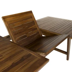 Salon de jardin teck huilé table pieds tréteaux 180/240 + 6 fauteuils MACAO
