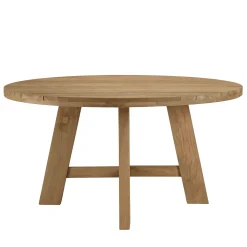 Salon de jardin teck naturel 1 table ronde 150 cm + 4 chaises arrondies résine tressée MANY