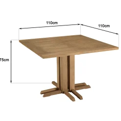 Salon de jardin teck naturel 1 table carrée 110 cm + 4 chaises arrondies résine tressée MANY
