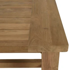 Salon de jardin teck naturel 1 table pieds droits 220 cm + 6 chaises arrondies résine tressée MANY