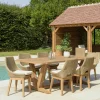 Salon de jardin teck naturel 1 table pieds en V 220 cm + 6 chaises résine tressée MANY