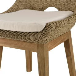 Salon de jardin teck naturel 1 table pieds en V 220 cm + 6 chaises résine tressée MANY