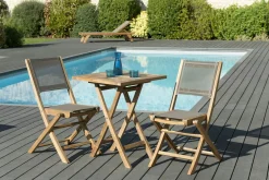 Salon de Jardin Teck Table carrée 60x60 + 2 chaises pliantes SUMMER ref. 30020849