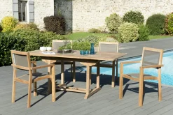 Salon de Jardin Teck Table extensible 120/180 + 4 fauteuils empilables SUMMER ref. 30020843