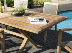 Salon de Jardin Teck Table extensible 180/240 + 6 fauteuils empilables SUMMER ref. 30020851