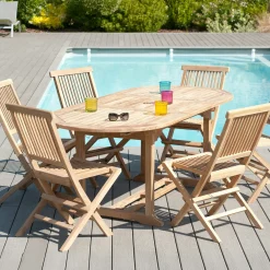 Salon de jardin Teck table ovale 150/200cm 6 chaises SUMMER