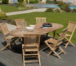 Salon de jardin Teck table ovale 180x100cm 6 chaises SUMMER