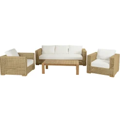 Salon de jardin tressage synthétique coussins blancs SUMMER