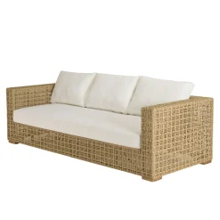 Salon de jardin tressage synthétique coussins blancs SUMMER
