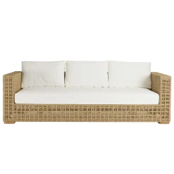 Salon de jardin tressage synthétique coussins blancs SUMMER