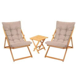 Salon jardin détente 2 places taupe - bois et toile SORA