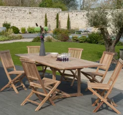Salon jardin Teck table extensible 180/240cm 6 chaises SUMMER