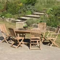 Salon jardin Teck table ovale 180 cm 4 chaises 2 fauteuils SUMMER