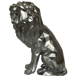 Sculpture moderne de lion rugissant couleur argent
