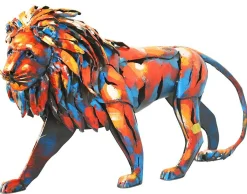 Sculpture moderne en métal peint lion