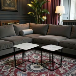 Sellette carrée plateau en marbre (lot de 2)