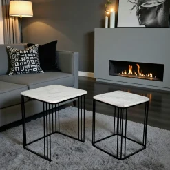 Sellette carrée plateau en marbre (lot de 2)