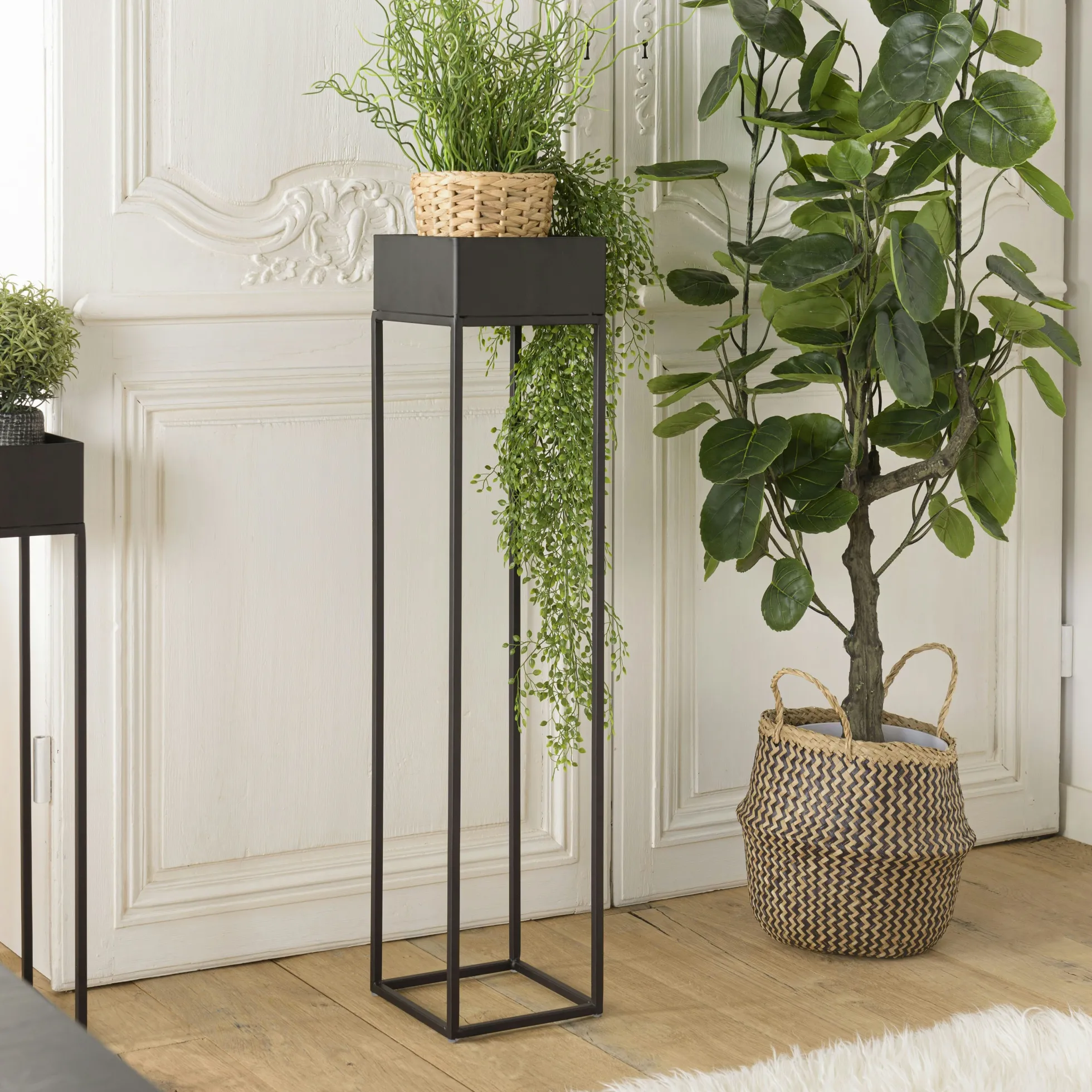 Sellette porte-plante bois-métal noir 80 cm CORUMBA