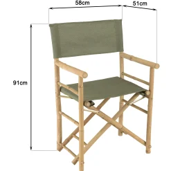 Set de 2 fauteuils pliants bambou, dossier/assise en tissu vert CALVIA
