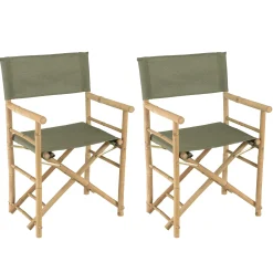 Set de 2 fauteuils pliants bambou, dossier/assise en tissu vert CALVIA