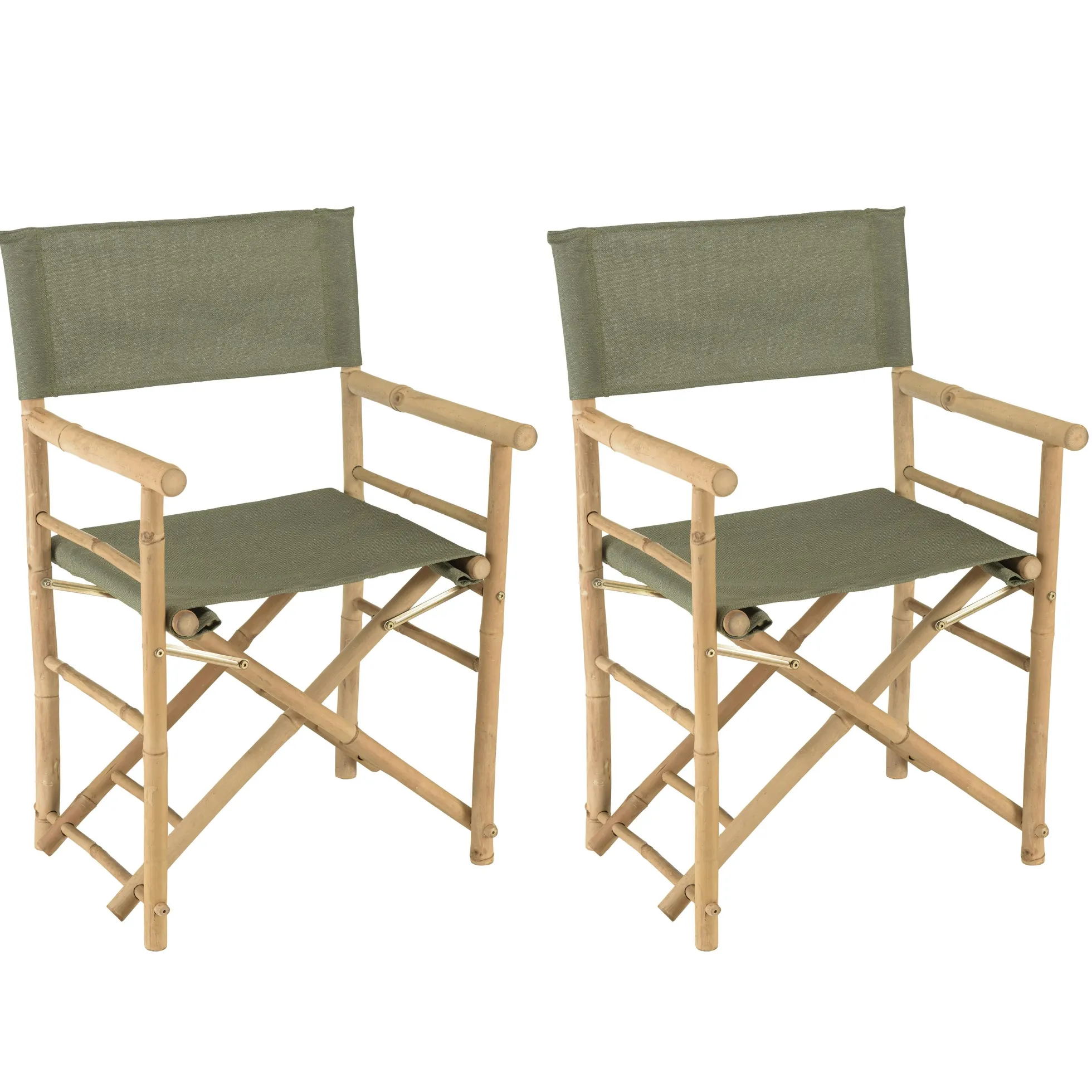Set de 2 fauteuils pliants bambou, dossier/assise en tissu vert CALVIA