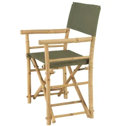 Set de 2 fauteuils pliants bambou, dossier/assise en tissu vert CALVIA