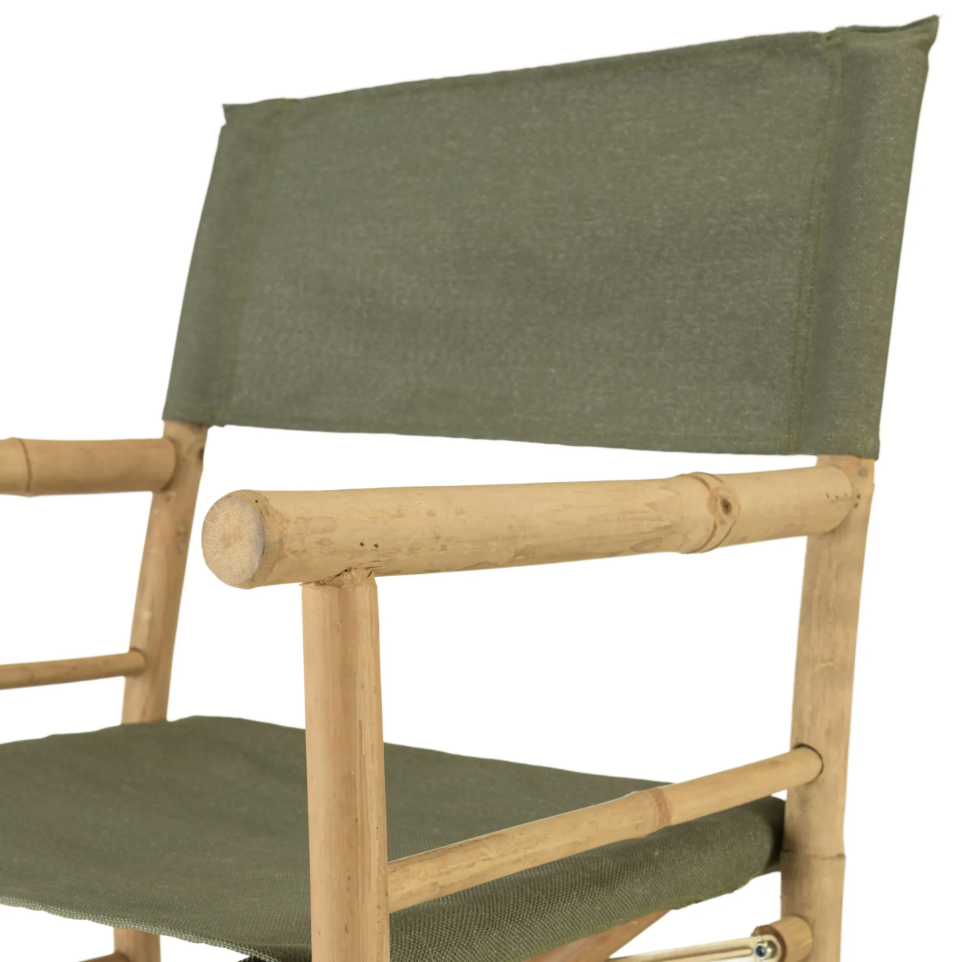 Set de 2 fauteuils pliants bambou, dossier/assise en tissu vert CALVIA