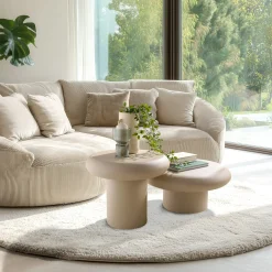 Set de 2 tables basses forme champignon en fer beige mat ELORA