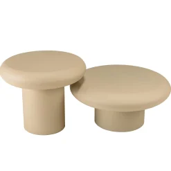 Set de 2 tables basses forme champignon en fer beige mat ELORA