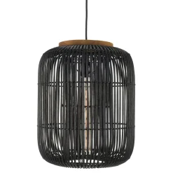 Suspension allongée 35x35cm en rotin couleur noire et teck FOLELLI