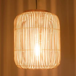 Suspension allongée 35x35cm rotin couleur naturelle et teck FOLELLI