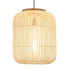 Suspension allongée 35x35cm rotin couleur naturelle et teck FOLELLI