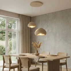 Suspension beige design organique 2 abat-jour 70 cm NOXIS