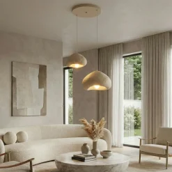 Suspension beige design organique 2 abat-jour 70 cm NOXIS