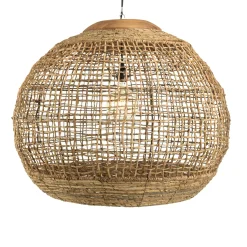 Suspension boule 83x83cm en abaca couleur naturelle et teck FOLELLI