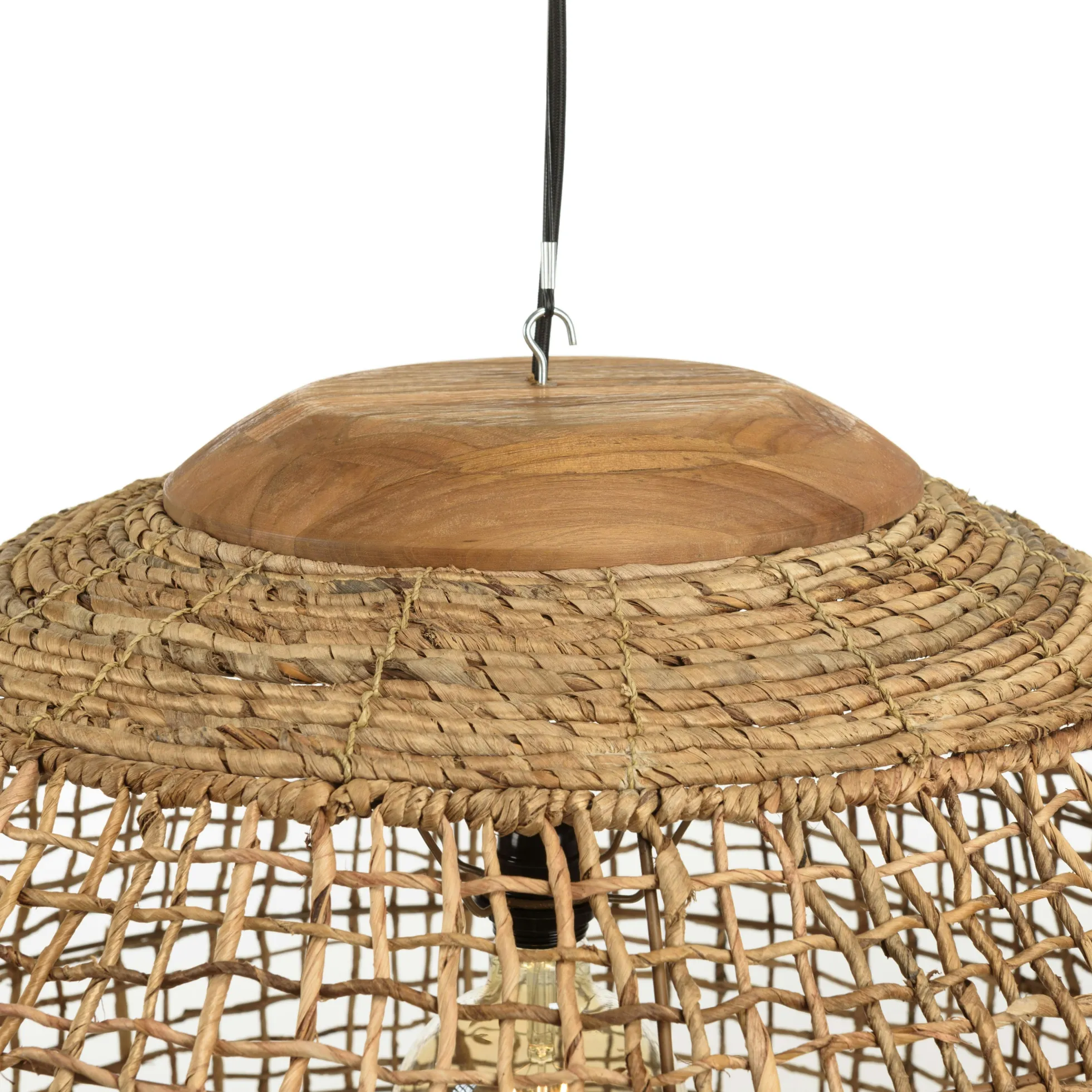 Suspension boule 83x83cm en abaca couleur naturelle et teck FOLELLI