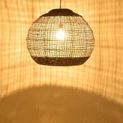 Suspension boule 83x83cm en abaca couleur naturelle et teck FOLELLI