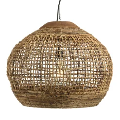 Suspension boule 60x60cm en abaca couleur naturelle et teck FOLELLI