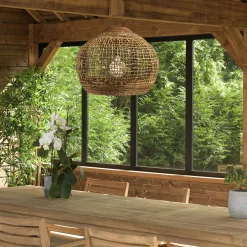 Suspension boule 60x60cm en abaca couleur naturelle et teck FOLELLI